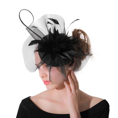 China Luxury Soft and Elegant Fashion Feather Veil Top Hat Wedding Banquet Cocktail Feather Headwear Veil Hat for sale