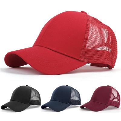 China Solid Color Waterproof Mesh Baseball Cap Ponytail Baseball Net Hat Cotton Spring And Summer Opening Sun Hat for sale