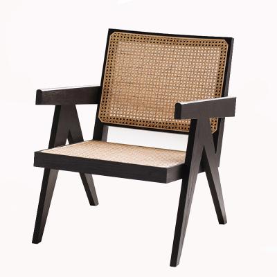 China Retro Mid Back Japanese Style Rattan Woven Chair Reclining Solid Wood Dining Lounge Chair for sale