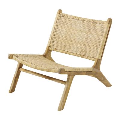 China Japanese Style Comfortable Natural Rattan Woven Leisure Extended Solid Wood Single Chair for sale