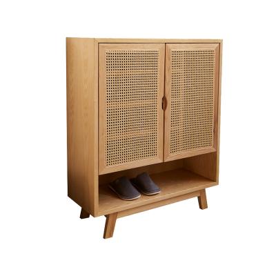 China (Others) 2021 New European Style Solid Wood Modern Solid Wood Cabinet Rattan Shoe Rack Simple And Practical Adjustable Shoe Rack for sale