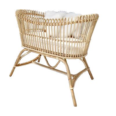 China Japanese Style Natural Rattan Woven Baby Hutch Newborn Barrier Without Paint Crib for sale