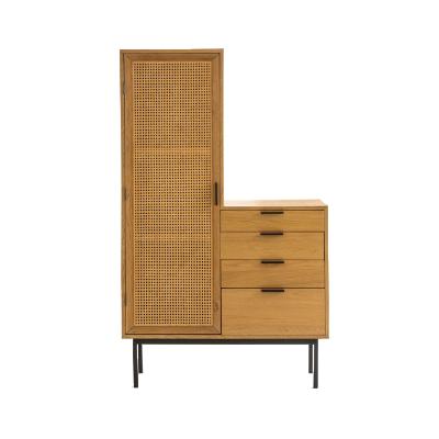 China Japanese Style Simple Solid Wood Rattan Woven Wardrobe Side Cabinet for sale