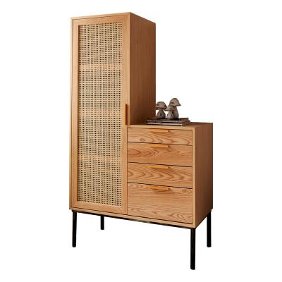 China 2021 Nordic New Product Japanese Style Solid Wood Storage Side Cabinet Simple And Practical Rattan Wardrobe for sale