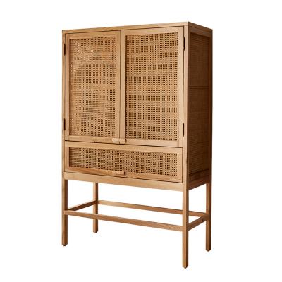 China Hot-selling European and American Japanese modern style ash wood rattan wardrobe convertible wardrobe for sale