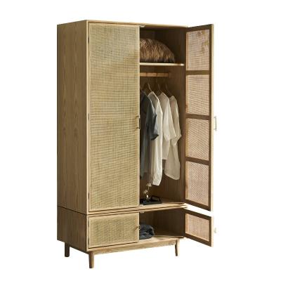 China Japanese 2021 handmade Indonesian wardrobes imported real natural rattan woven practical simple wardrobe for sale