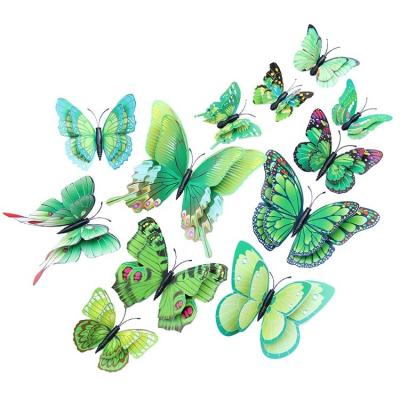 China PVC Home Wall Sticker 3D Green Double Layers Decorative Butterfly Wall Sticker Decor For Holiday Wedding Party Decoration Fridge Magnet Ornament Craft Gifts for sale