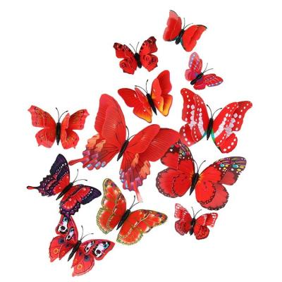 China New Design Butterfly 12pcs Decorative Red Butterfly 3D Butterfly 12pcs Wall Sticker Bedroom Home Wall Decor Sticker Ornament Fridge Magnet for sale