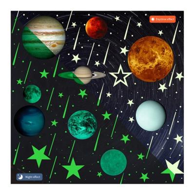 China Hot Selling 2021 Home Decorative Wall Sticker Custom Luminous Nine Planets Star Night 3D Lights PVC Wall Sticker Set For Living Room Wall Sticker for sale