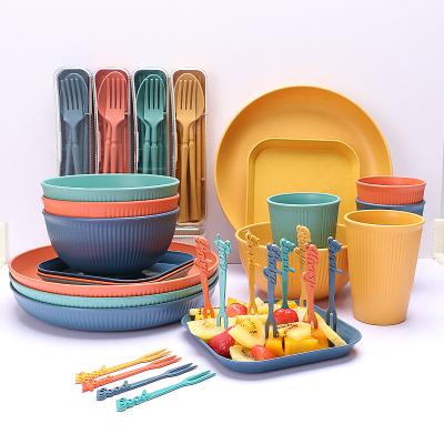 China Sustainable Kitchen Accessories 2023 Plastic Dinnerware Sets Wheat Straw Dinnerware Sets Plastic Dinnerware Dishes And Bowls Set for sale