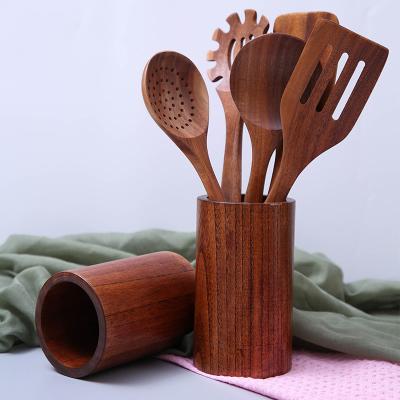 China 2023 Kitchen Accessories Reusable Wood Utensils Reusable Teak Wooden Spatula Set Eco-friendly Non-Toxic Wood Cookware Set for sale