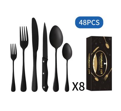 China Sustainable Kitchen Accessories 48 Pcs Black Kitchen Utensils Sets Matte Black Utensil Silverware Set Flatware Flatware Set for sale