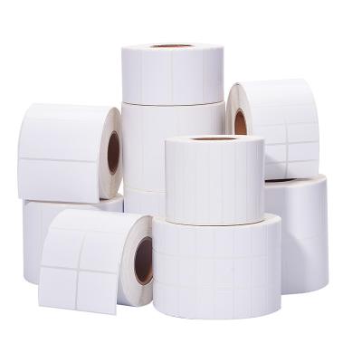 China Custom Barcode Roll White Blank Annotate Semi Coated Paper Stickers Self Adhesive Barcode Label Paper Thermal Transfer Label for sale