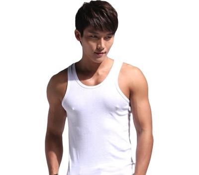 China Custom 100 Cotton Mens Tank Tops Solid Color Sleeveless Black White Ribbed Anti-pilling Vest for sale