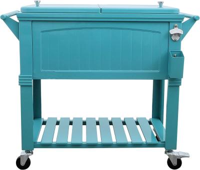 China Waterproof Outdoor Beverage Cooler Bar 80-Qt Patio Cooler for Outdoor Rolling Cooler with Wheels and Handles Teak Wood Accent for sale