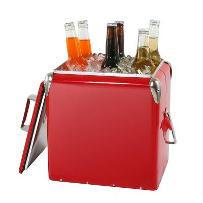 China Retro Red 13L Insulated 14 Quart Ice Chest Camping Mini Cooler Box With Bottle Cooler Opener for sale