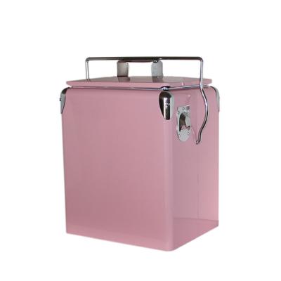 China 17L Retro Vintage Nostalgic Metal Customized Metal Insulated Colored Cooler Box With Bottle Opener for sale