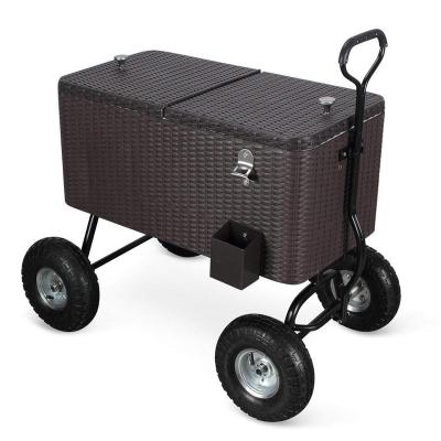 China Sustainable 80QT Retro Wicker Rattan Patio Cooler Box With Wheels for sale