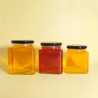 China Food Grade Empty Square Honey Jar Glass Jar Square Pickle Glass Jars For Honey for sale