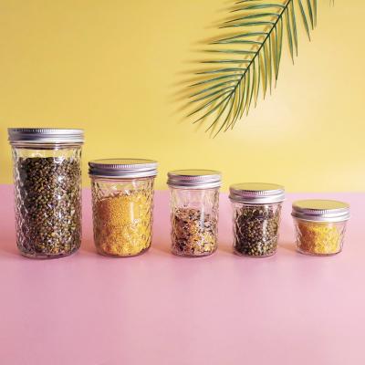 China Airtight Clear Glass Mason Jar Food Container 4oz 6oz 8oz 12oz 15oz 20oz With Stainless Screw Lids for sale