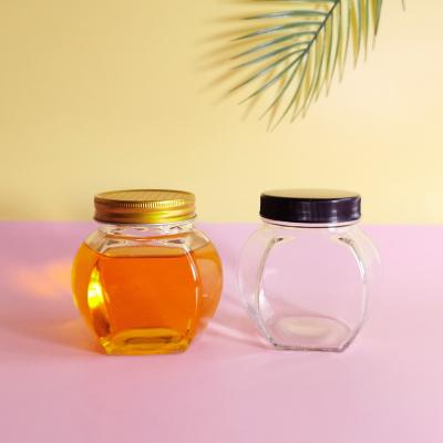 China Wholesale Unique Jam Honey Glass Jar With Lid Food Storage Hexagon 350ml for sale