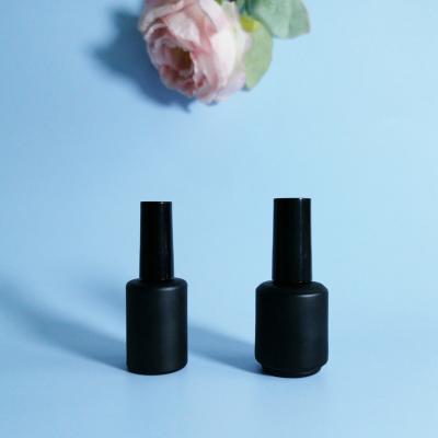 China Round 11ml 16ml Cosmetic Matte Frosted Black Empty Glass UV Gel Nail Polish Bottle With Black Lid for sale