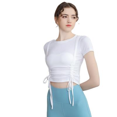 China high quality Anti-wrinkle white women yoga T-shirt gym use spandex fit nylon T-shirts for sale