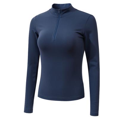 China Anti-Wrinkle Zipper Ladies Yoga Competition Shirt Long Sleeve Women's Riding Shirt for sale