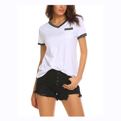 China Anti Shrink Ringer Ladies Clothing Summer Basic Short Sleeve Tee Tops Casual Women's Loose T-shirts With Pocket for sale