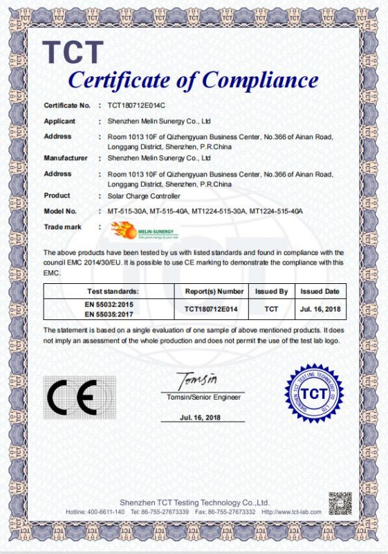 CE-EMC 30A 40A PWM controller - Shenzhen Melin Sunergy Co., Ltd.