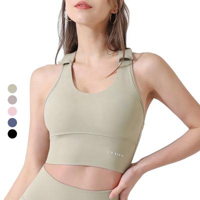 China Antibacterial Custom Design Lapel Inner Ropa Deportiva Mujer Ribbed Yoga Wear Removable Cups Push Up Gym Sports Bras for sale