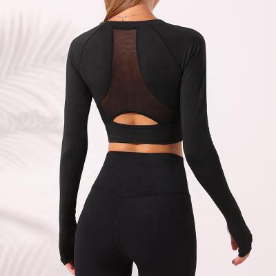 China Breathable Women Long Sleeve Workout Shirts Fit Gym Slim Fit Yoga Full Mesh Back Running Sports Shirts for sale