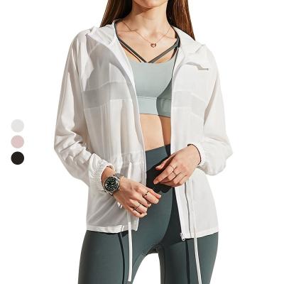 China Breathable Fitness Long Sleeves Women Sports Hoodie Drawstring Zipper Mesh Anorak Jacket Yoga Gym Top Wholesale for sale