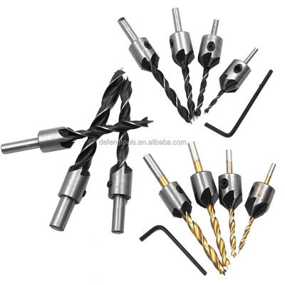 China Woodworking Boring 3mm-10mm Reaming Reamer+Small Wrench Bit Three Point Set Screw Timber Chamfering Countersunk Drill Tool Kit for sale