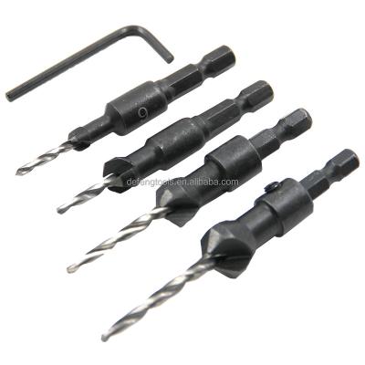 China 4PCS Construction Woodworking Taper Drill Countersink Drill Hex Shank Reaming Drill Screw Guide Woodworking Opener Tool Kit for sale