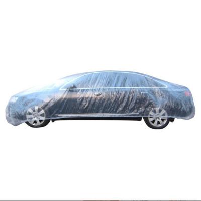 China Water Resistant Disposable Transparent Car Cover, Sun and Rain Resistant PE Film Plastic Car Cover for sale