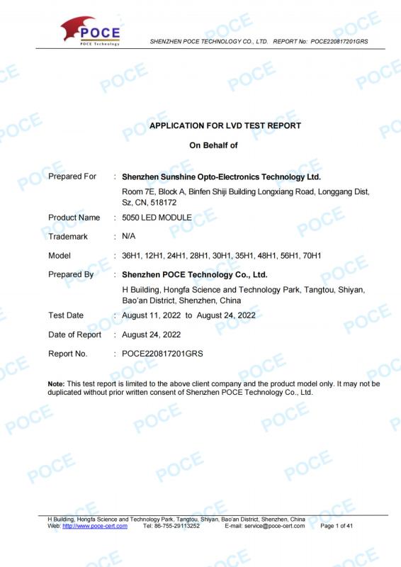 LED MODULE LVD TEST REPORT - Sunshine Opto-electronics Enterprise Co.,ltd