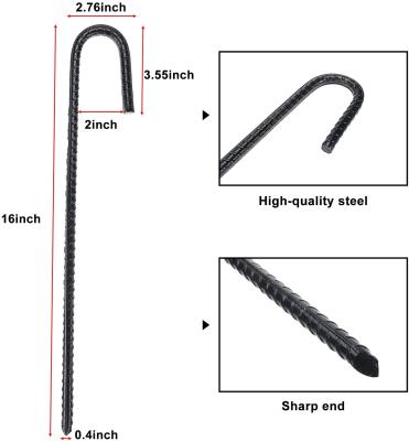 China 16 Inch Durable Heavy Duty Garden Pegs Anchor Bolts Metal Rebar Staples J-Hooks Landscape Pegs for sale