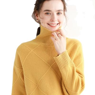 China Anti-wrinkle Autumn Winter Diamond-Shaped Pullover Women Knit Sweater Top Large Size Solid Color Turtleneck Wool Sweaters for sale