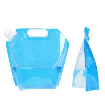 China Drink foldable water bag plastic storage spout pouch  portable camping running outdoor collapsible 5 10 liter canteen drinking bottle for sale