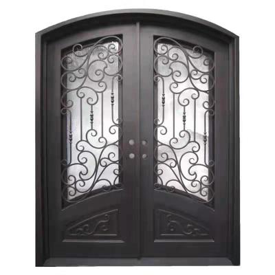 China 2022 Traditional Best Selling Wrought Iron Front Double Entry Doors With Round Cover Wrought Iron Door for sale