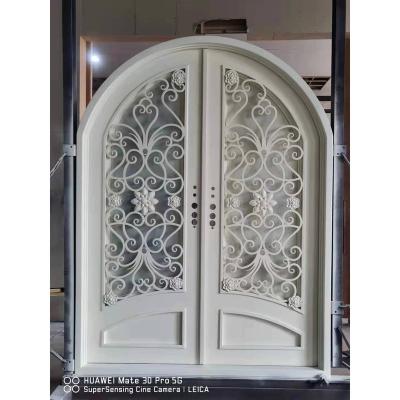 China Heat Insulation Made In China Top Quality New Double Wrought Iron Front Doors Designs Wrought Iron Door For White for sale