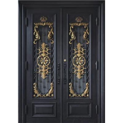 China Modern American Modern Wrought Iron Exterior Door Style Double Entry Main Entrances for Apartment Building for sale