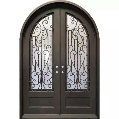 China Front Entry Double Door Designs Modern Exterior Doors Wrought Iron Steel Modern Door For Houston Clients for sale