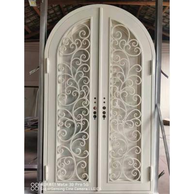 China Contemporary Wrought Iron Main Entry Front Door Design Wrought Iron Double Entry Door For White for sale