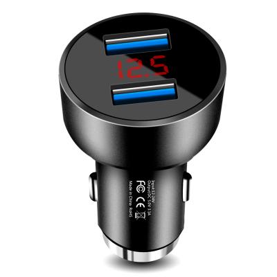 China QC3.0 QC 3.0 car charger, metal 2 USB ports charger, with emergency hammer, LED display for iPhone 11 12v for sale