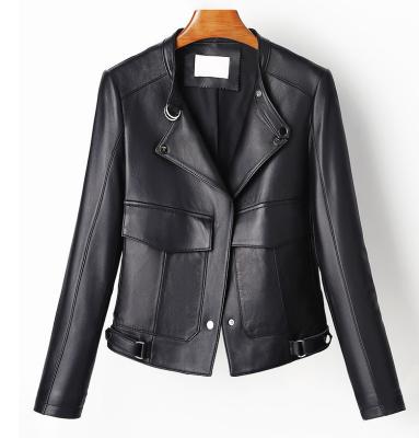 China New Style Sheepskin Sheepskin Coat Women Fashion Show Slim Short Waist Waterproof Leather Motorcycle Jacket for sale