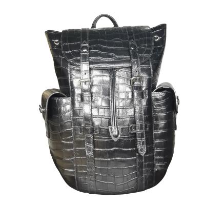 China With USB Crocodile Custom Old Style Backpack Embossed Black Bag Large Capacity Bag for sale