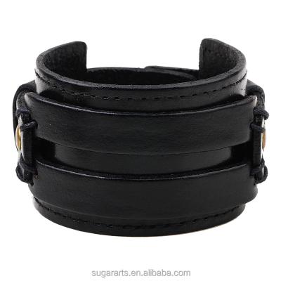 China Widly used European and American vintage leather bracelet jewelry cowhide break rope wide leather bracelet for sale