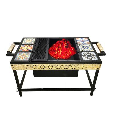 China 2021 Easily Assembled Factory Price Outdoor Round Mosaic Metal BBQ Top Fire Pit Table For Garden Fireplace for sale